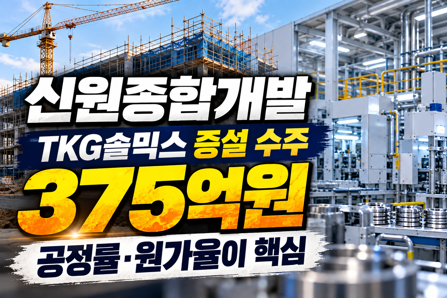 신원종합개발 TKG솔믹스 증설 수주 375억원 공정률 원가율 분석