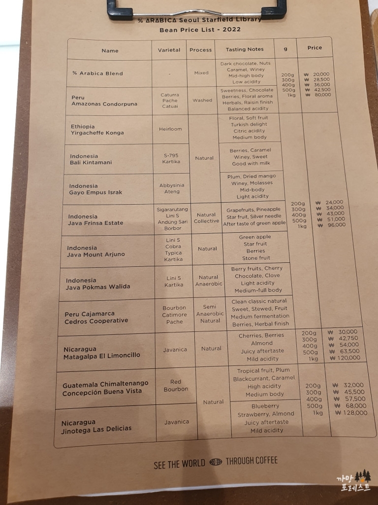 삼성역 %아라비카 메뉴 구성