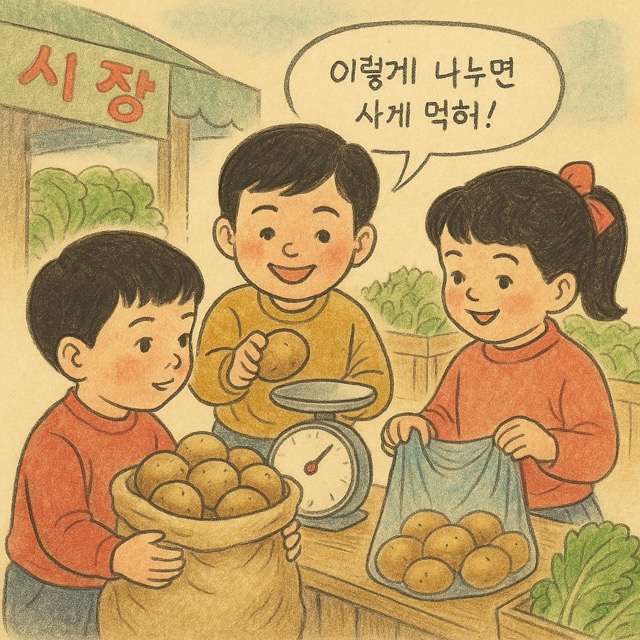 식재료를 함께 나누는 아이들