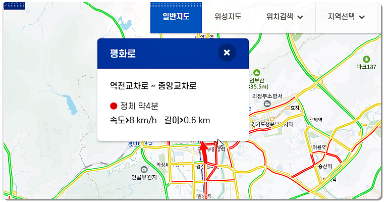 의정부시 실시간 교통상황(평화로)