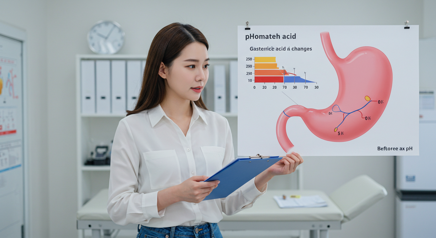 식전 식후 위산 변화와 유산균 생존율 설명 차트