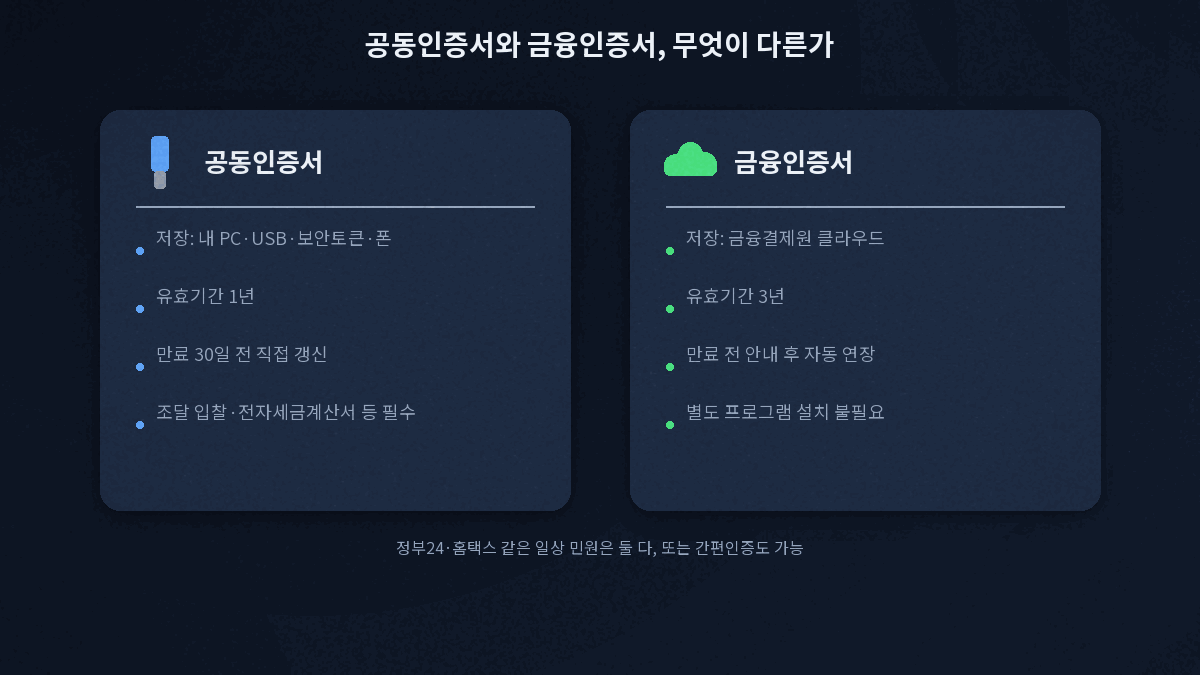 공동인증서 금융인증서 차이 클라우드 저장 유효기간 1년 3년 비교