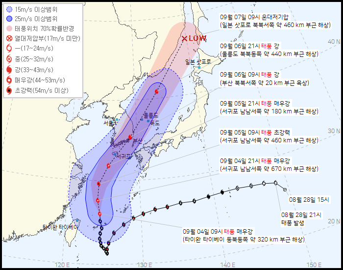 태풍힌남노 예상경로 안내