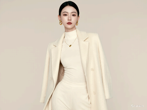 베이지색 트렌치코트, 흰색 티셔츠, 청바지, 스니커즈로 구성된 깔끔한 미니멀 봄 코디