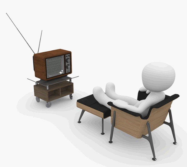 하나의 큰 TV 화면과 각자 빛나는 세 개의 스마트폰을 대조시킨 단순한 2D 벡터 이미지.