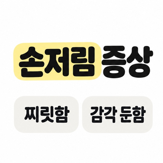 손저림 증상 제목 아래 찌릿함과 감각 둔함을 나란히 배치한 대표 카드