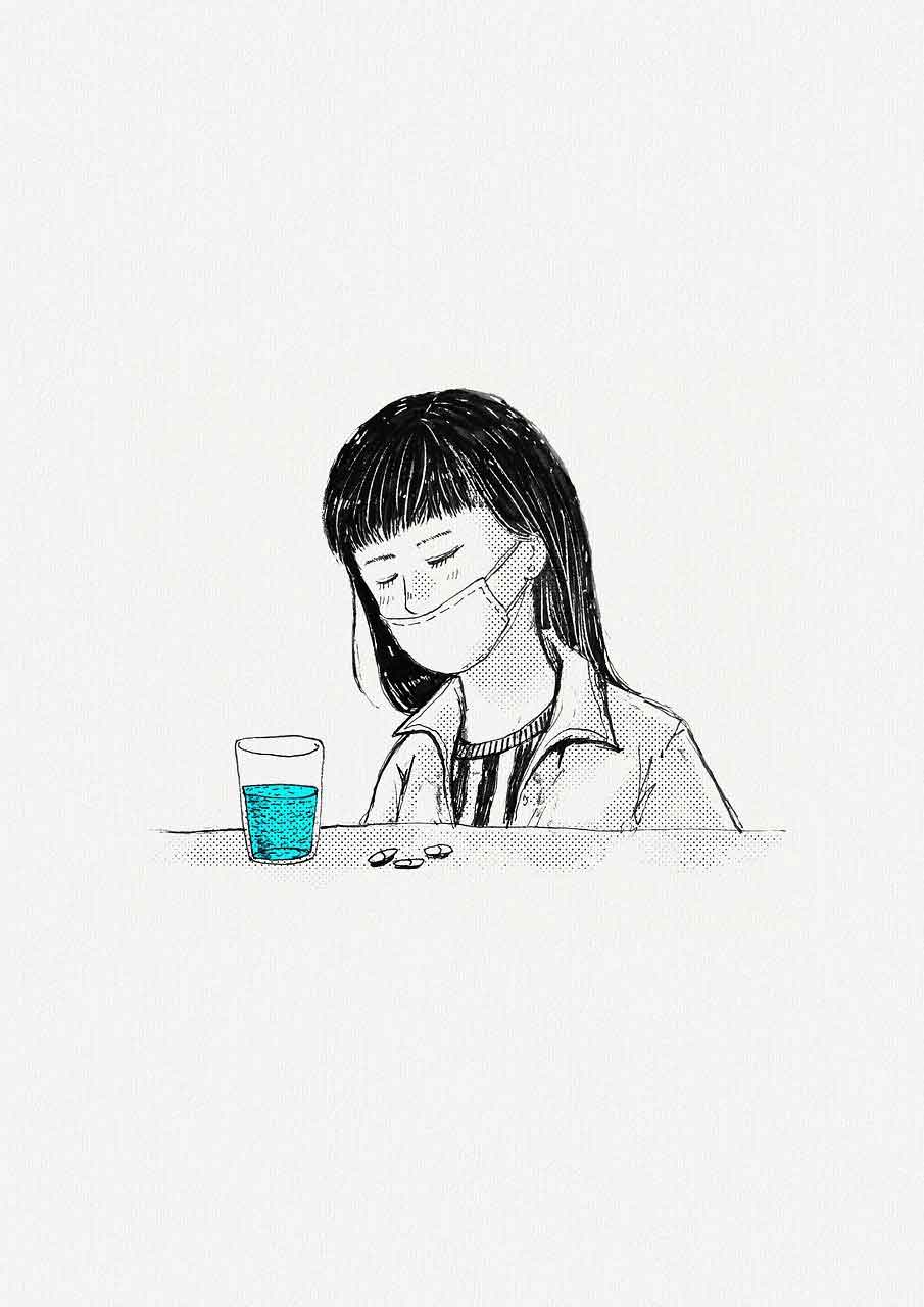 소녀일러-마스크와-약-물컵사진