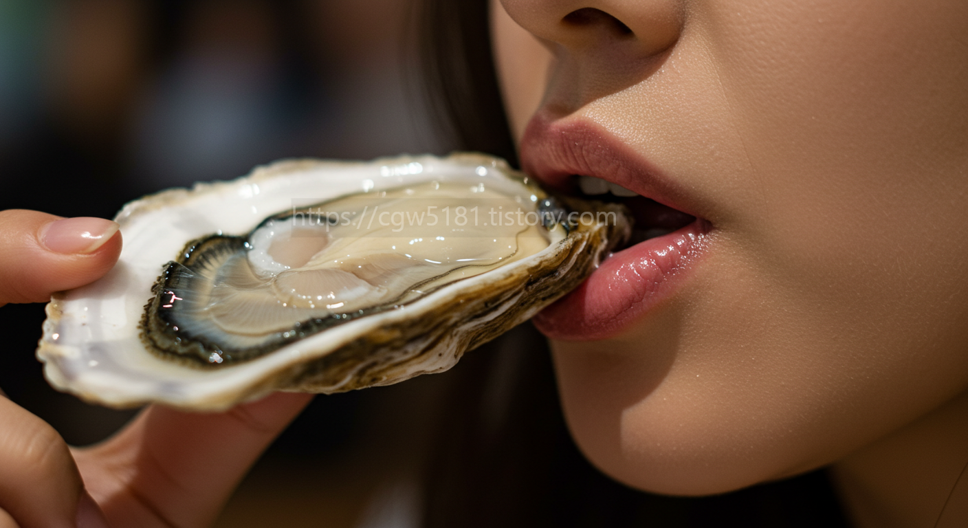 굴을 먹고 있는 한국인 여성