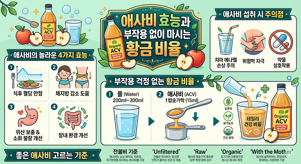 애사비(애플 사이더 비네거) 효능과 부작용 없이 마시는 황금 비율