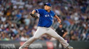 토론토 블루제이스 시절의 류현진이 역투하는 모습