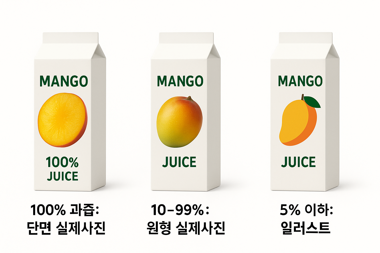 과일의 단면과 실제사진,일러스트형 사진이 들어간 주스의 모습
