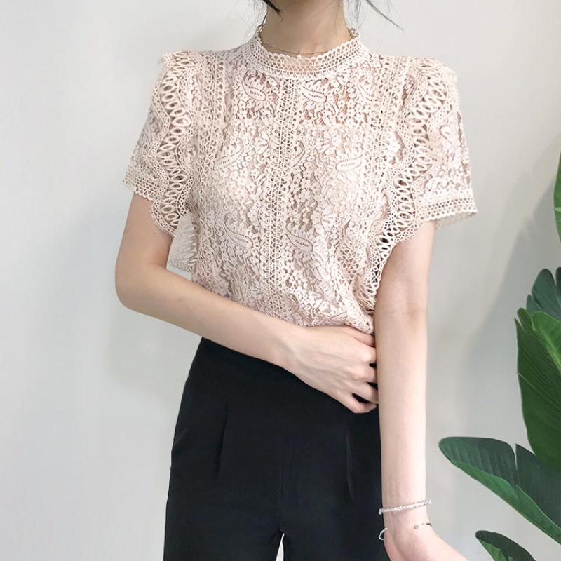 시스루 레이스 펀칭 블라우스