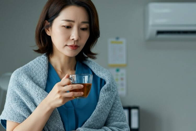 냉방병 대처 _따뜻한 상태를 유지하기 위해 담요, 따뜻한 차를 마시면 좋다.