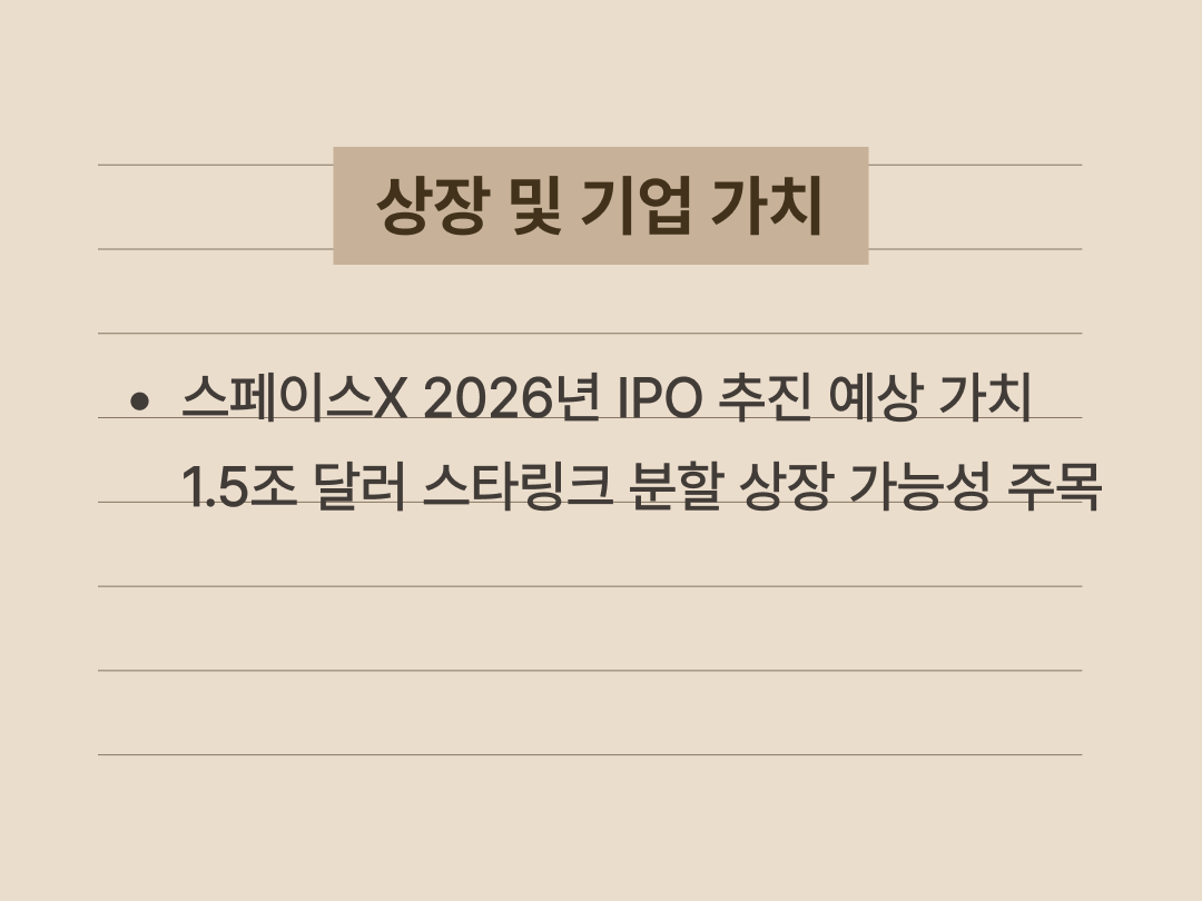 스페이스X의 예상 기업 가치와 상장 추진 일정을 정리한 이미지