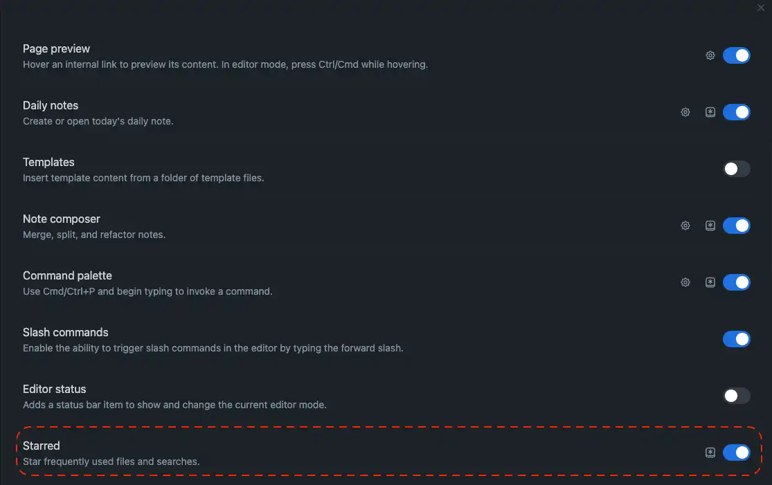 obsidian starred plugin