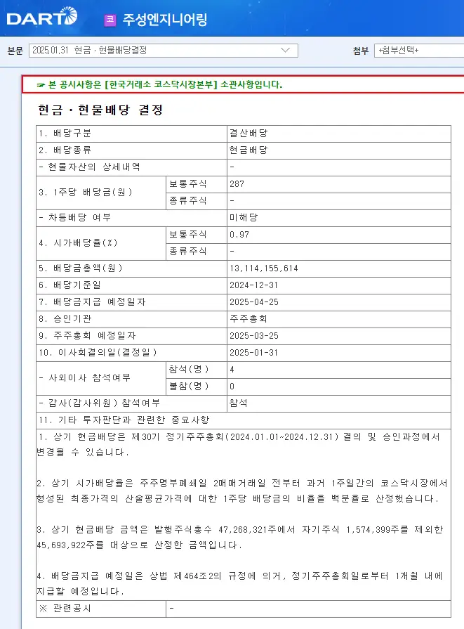 주성엔지니어링(036930) 2025년 배당 기준일