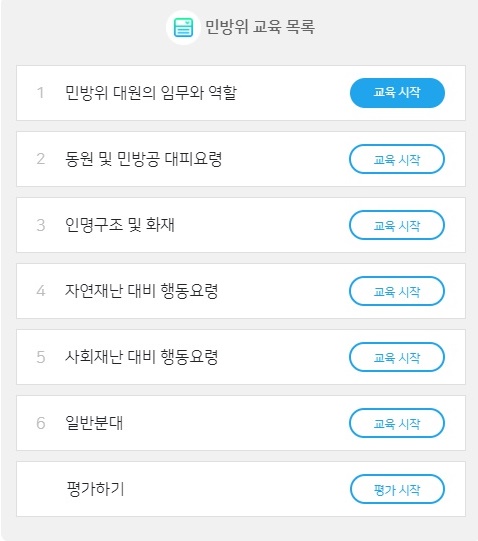 민방위 교육 목록