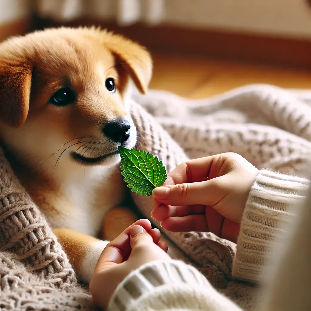 강아지 깻잎