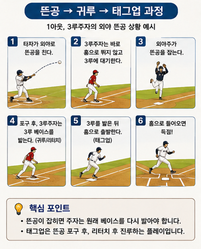 뜬공, 귀루, 태그업 과정