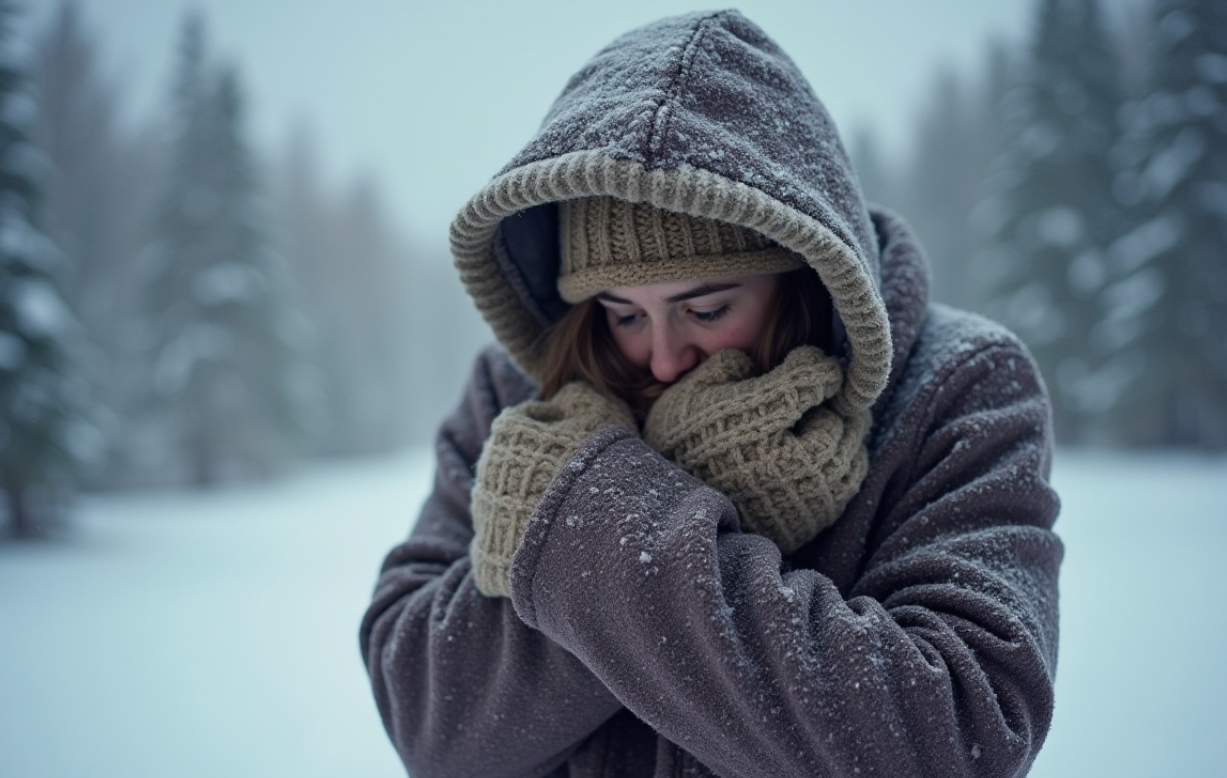 추워서 떨고있는 여자