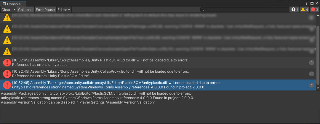 유니티_어셈블리에러_Assembly Version Validation can be disabled Player Settings