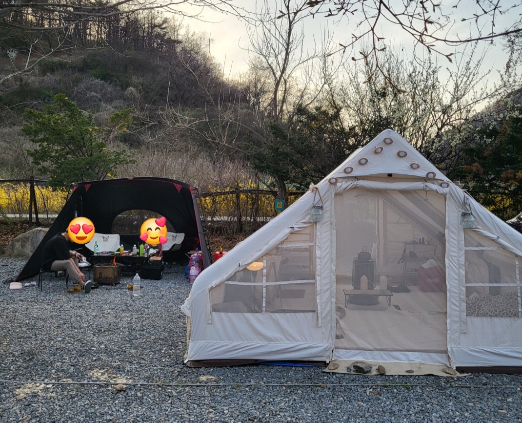빠른 에어텐트 피칭 후 딸아이와 고기 먹방