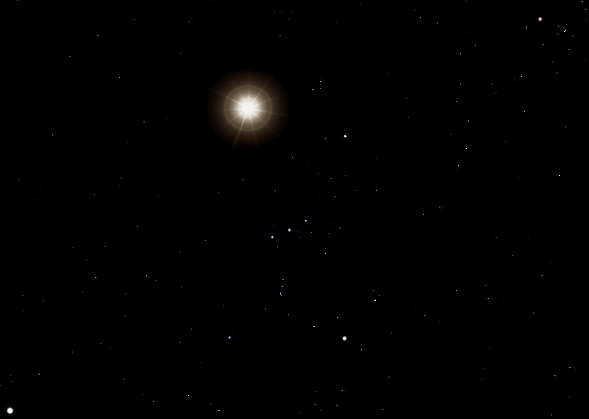 © 베텔게우스가 초신성 폭발을 할 때 지구에서 바라본 오리온자리의 상상도 (HeNRyKus - Celestia, Wikipedia)