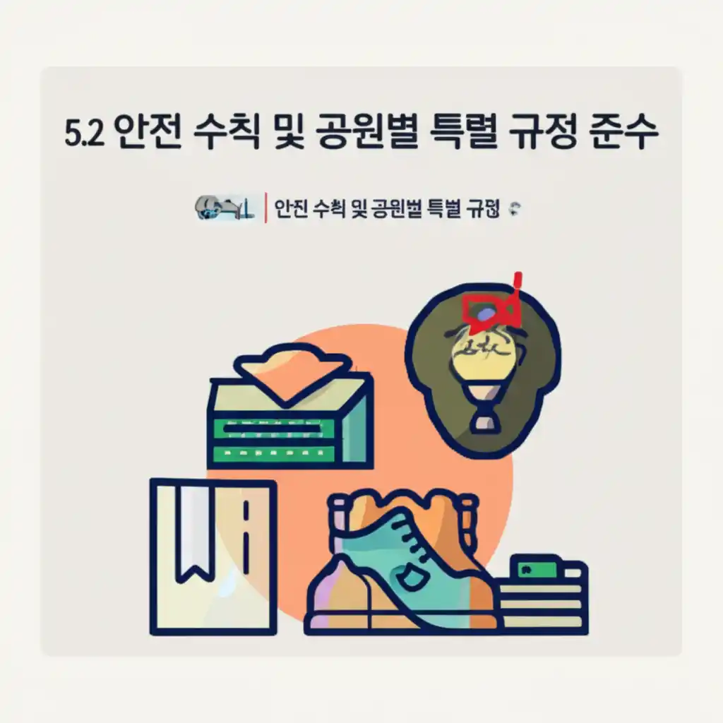 성수기 국립공원 안전 수칙 및 공원별 특별 규정 준수를 강조하는 안내판과 탐방객 모습. 5.2