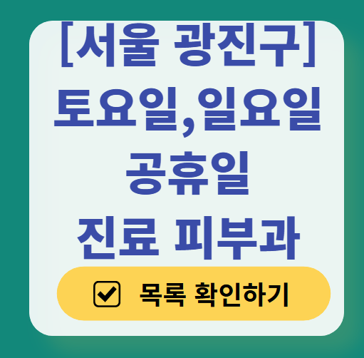 서울 광진구 일요일 문 여는 피부과 목록 ❘ 토요일, 주말, 공휴일 영업 병원 (두드러기, 아토피, 습진, 피부염, 여드름 진료)