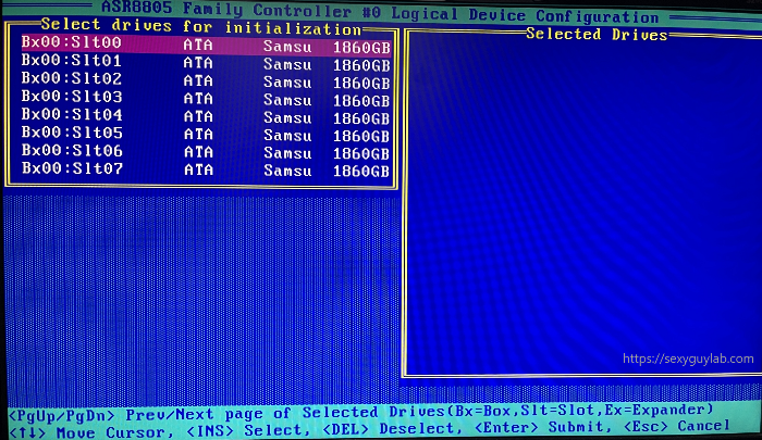 Initialize Drives 메뉴 화면