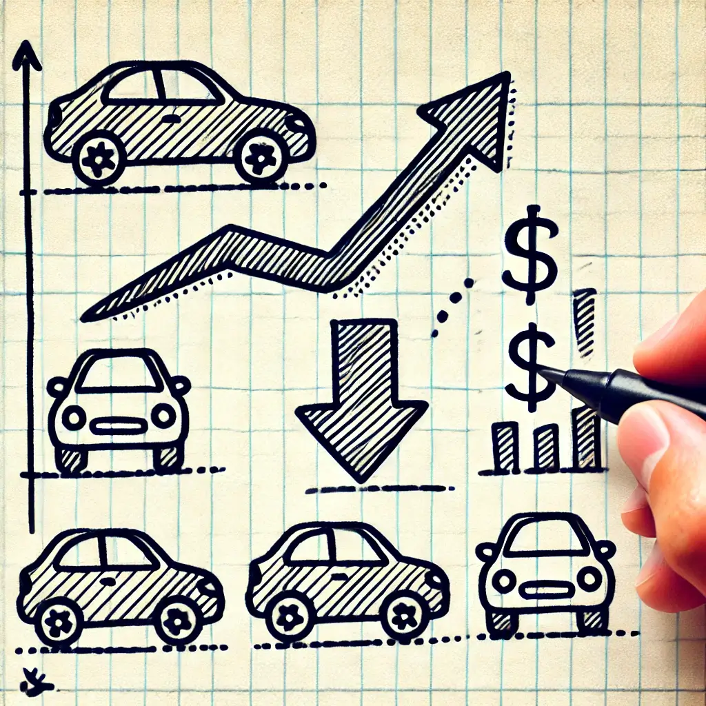 2025년 중고차 구매 전략, 체크리스트와 차량 점검을 강조한 그림.