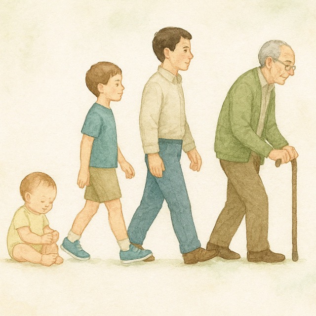 유년기부터 노년에 이르기까지 인간의 성장 과정을 표현한 일러스트(출처: 자체제작)