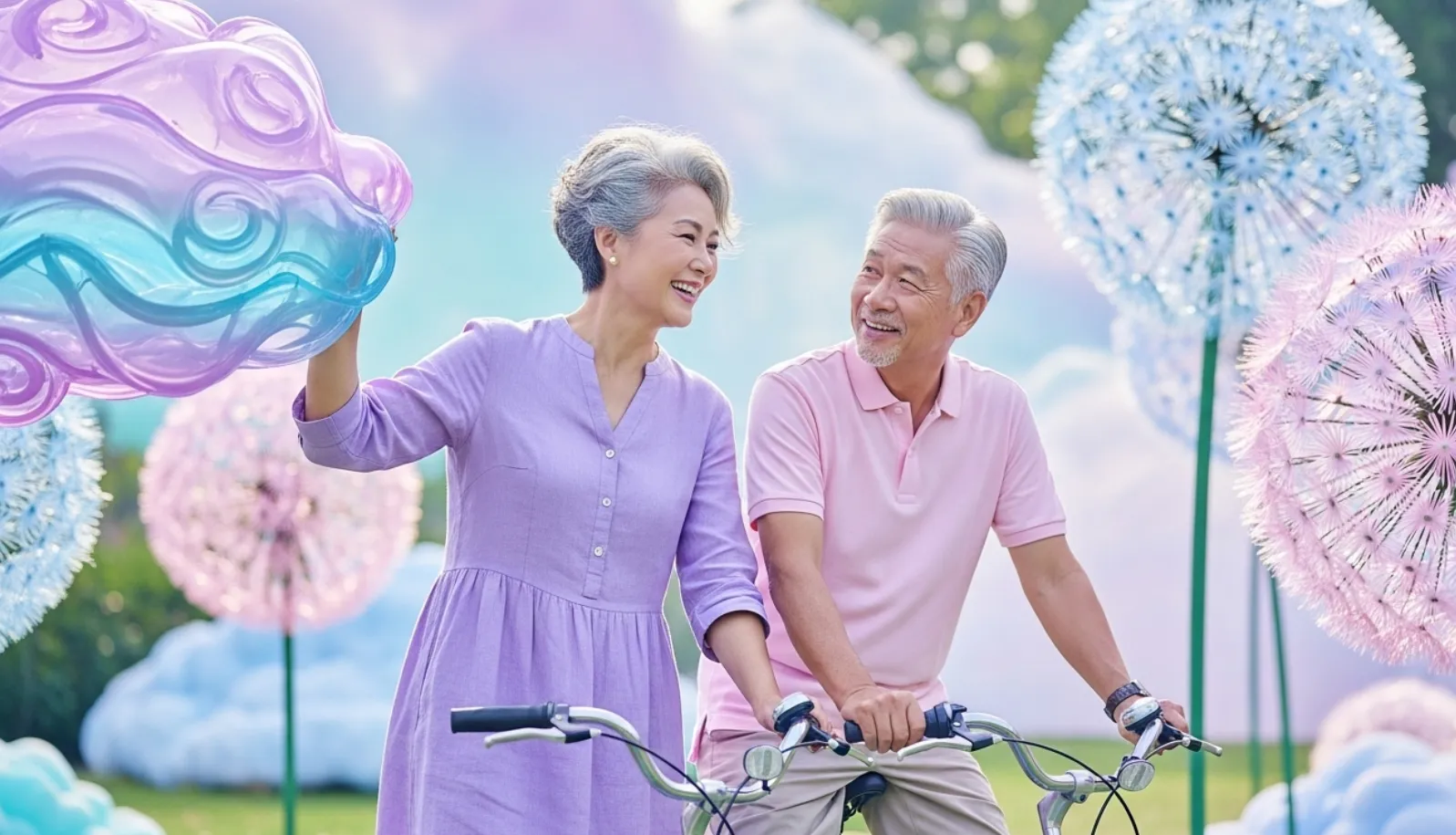 대상포진을 극복하고, 할머니와 할아버지가 밝게 웃는 모습