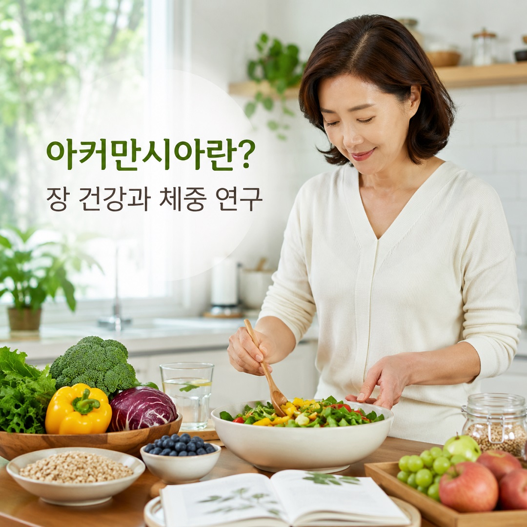 건강한 식물성 식단을 준비하며 장 건강을 관리하는 40대 한국인 여성