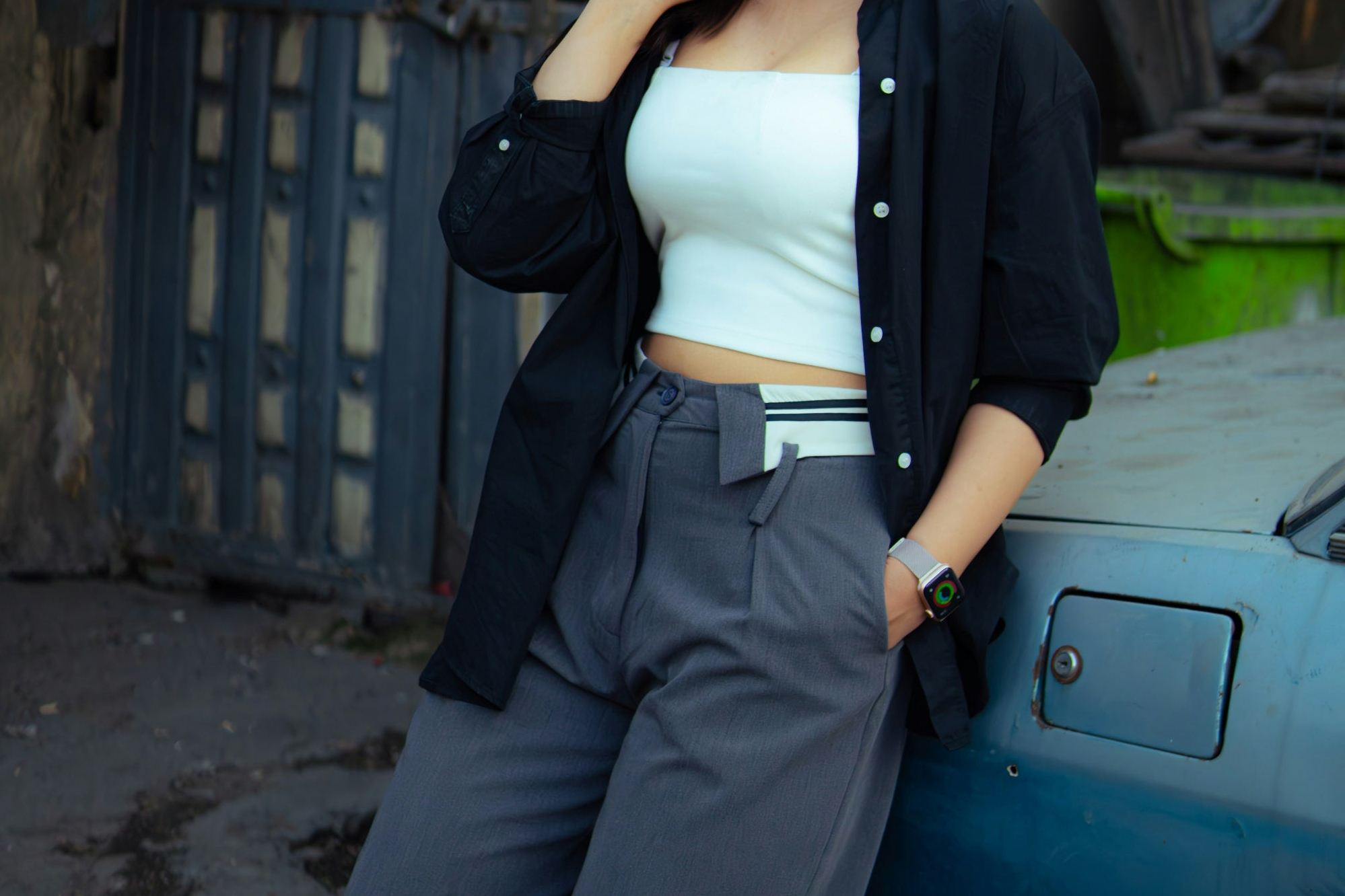 와이드 팬츠 크롭탑 코디, 다리 라인 커버