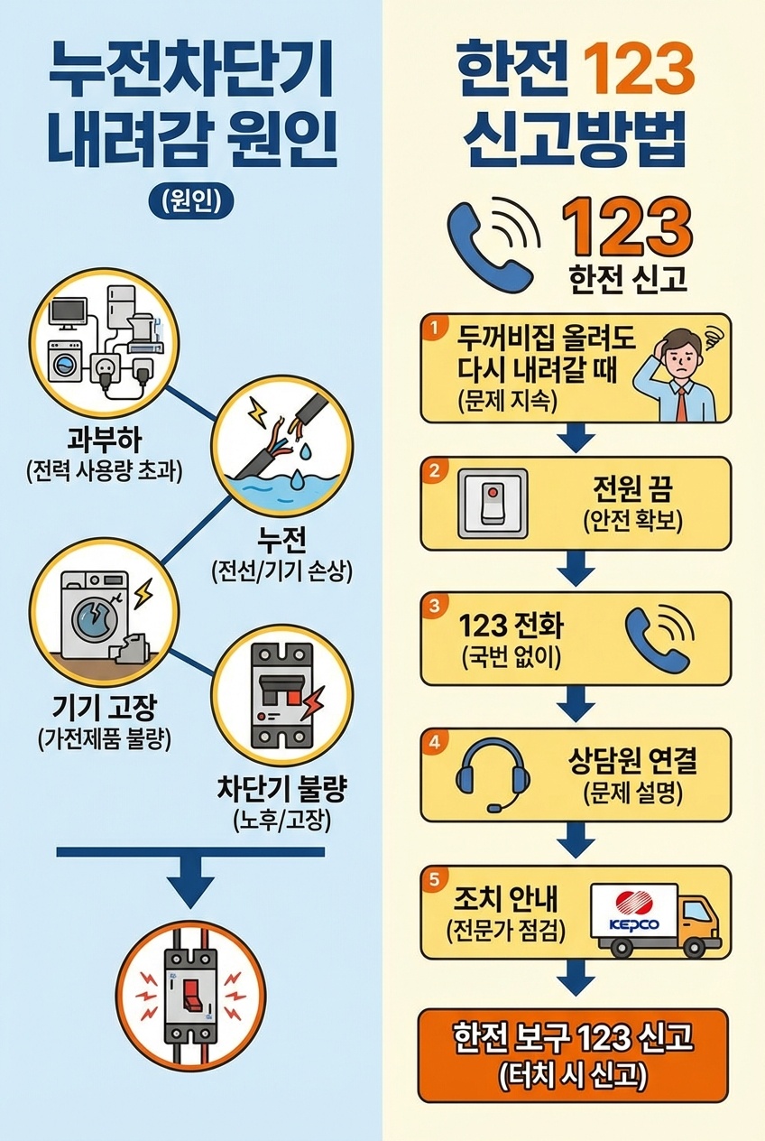 누전차단기 내려감 원인 ❘ 두꺼비집 올려도 다시 내려갈때 한전 보구 123 신고