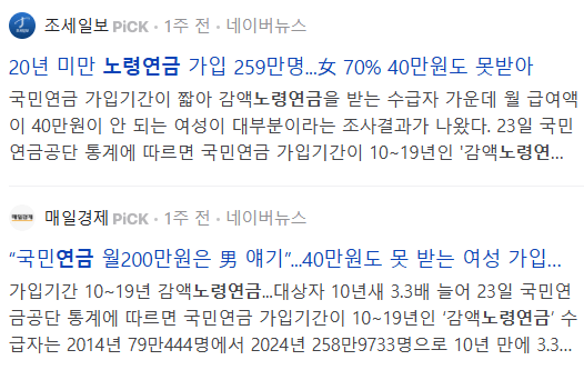 노령연금 관련 뉴스 기사들
