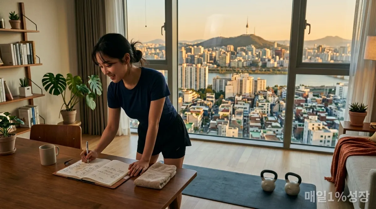 자신만의 아침 루틴을 적극적으로 실천하는 젊은 한국 직장인
