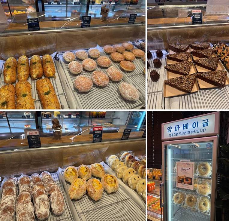 여러 종류의 빵과 베이글