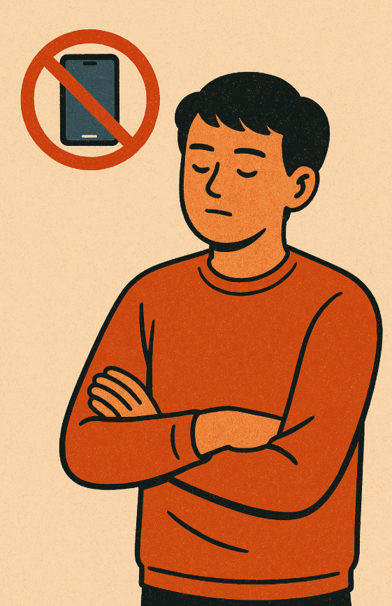 스마트폰 사용을 중단하고 디지털 단식을 실천하는 남성의 이미지