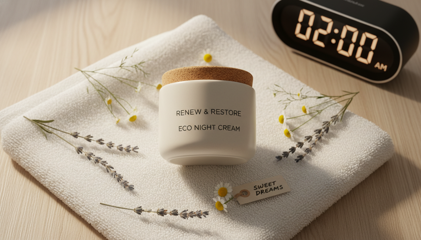 은은한 조명 아래 놓인 톤28 새벽크림과 보습감을 나타내는 라벤더 꽃 연출 컷