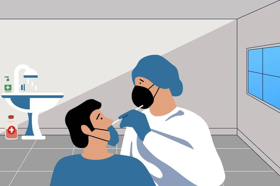 구내염 환자를 치료하는 의사