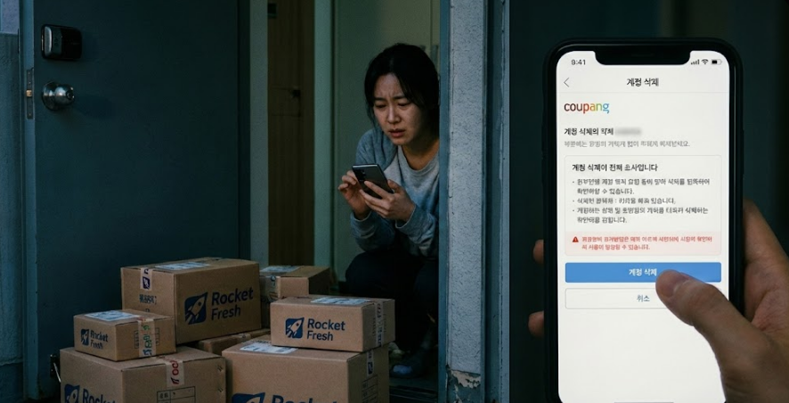 쿠팡의 대규모 개인정보 유출에 대한 우려속에 문 앞에 쌓인 로켓프레시 박스를 보는데, 오늘따라 반가움보다는 묘한 찝찝함이 먼저 드는 모습