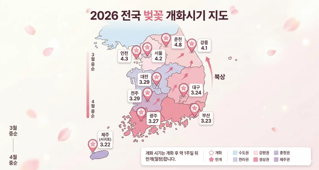 2026 벚꽃 개화 시기 지도 및 만개 시기 총정리