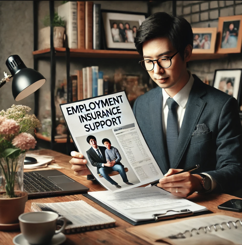 고용 보험 지원 문서를 검토하는 모습