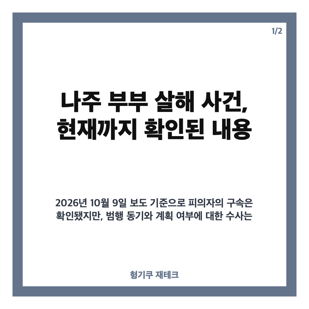 나주 부부 살해 사건, 50대 피의자 구속과 신상공개 검토 현황 카드뉴스 1
