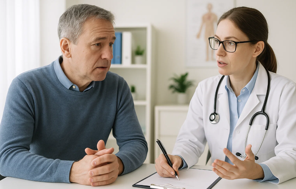 건강상담 받는 중년 남성 사진