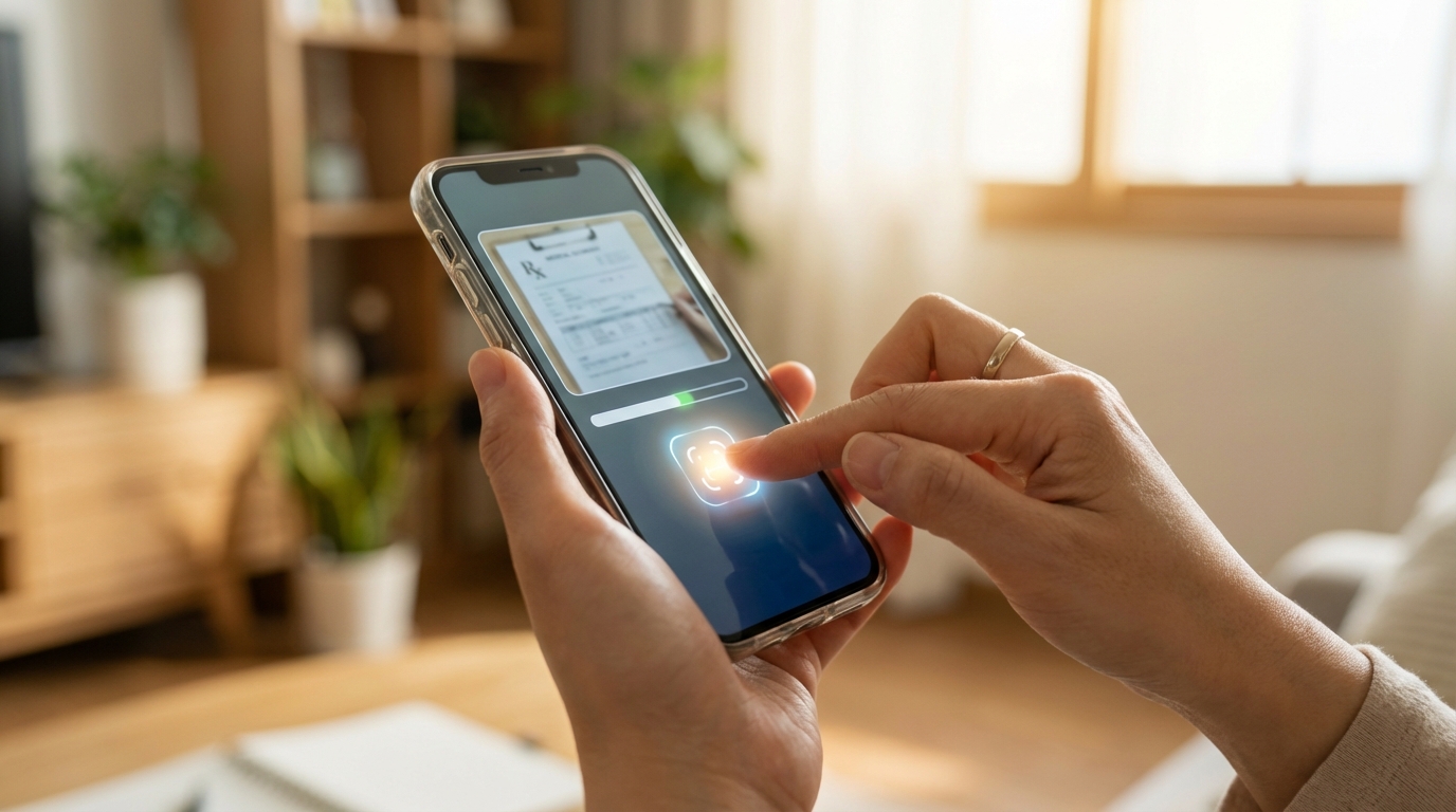 스마트폰 앱으로 보험금 청구 서류를 제출하는 모습