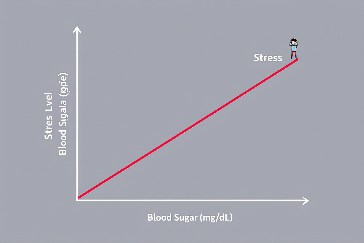 "스트레스가 혈당에 영향을 주는 과정을 설명한 다이어그램: 코티솔 분비, 인슐린 저항성 증가, 혈당 상승 포함"
