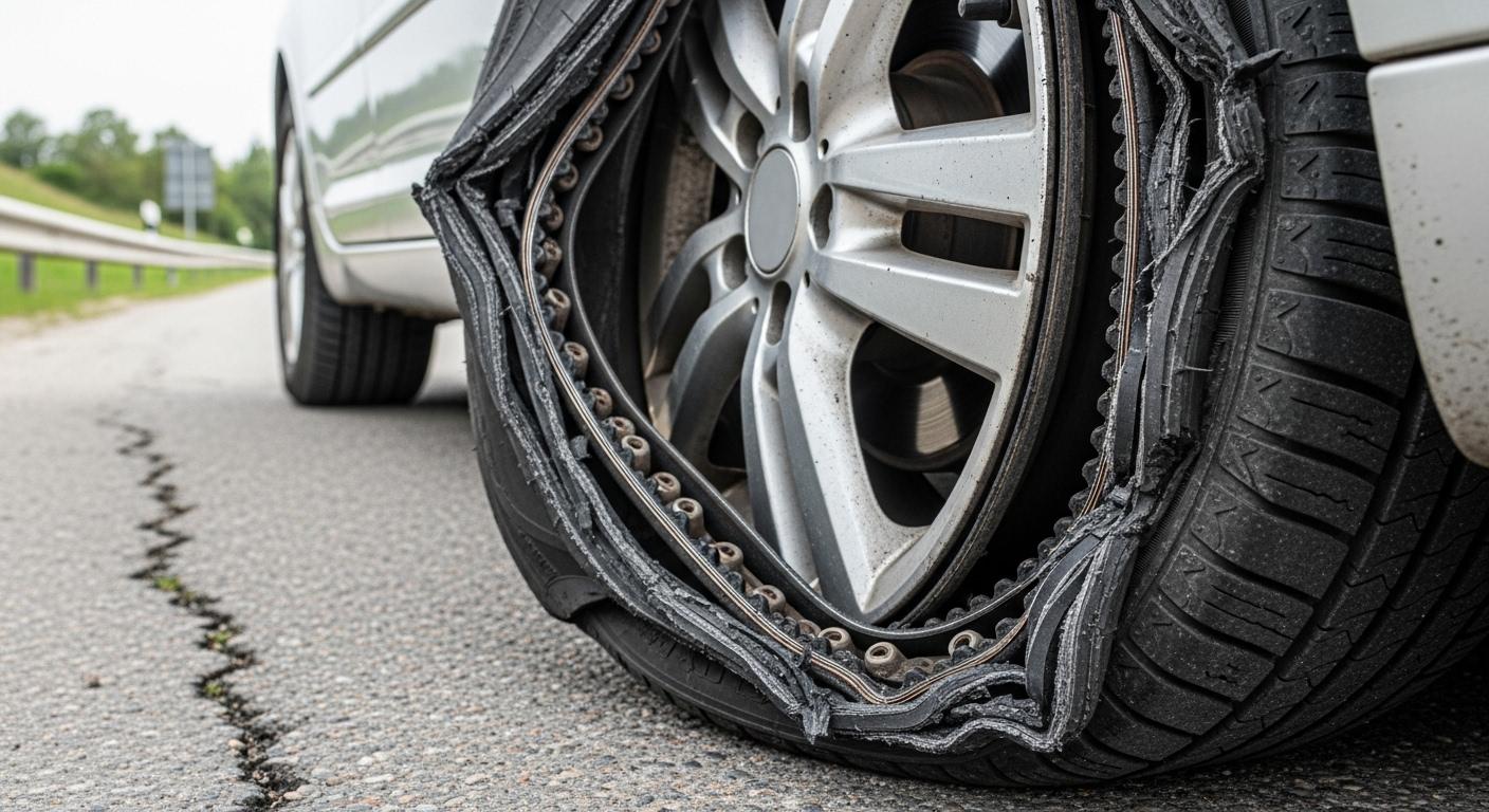 자동차 타이어 터짐